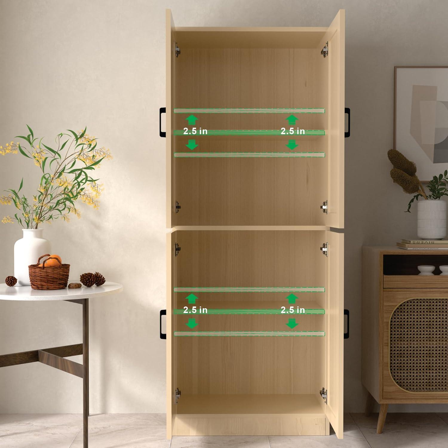 DIYART Oak Kitchen Pantry Cabinet, 71" Tall Kitchen Storage Cabinet with doors and Drawer