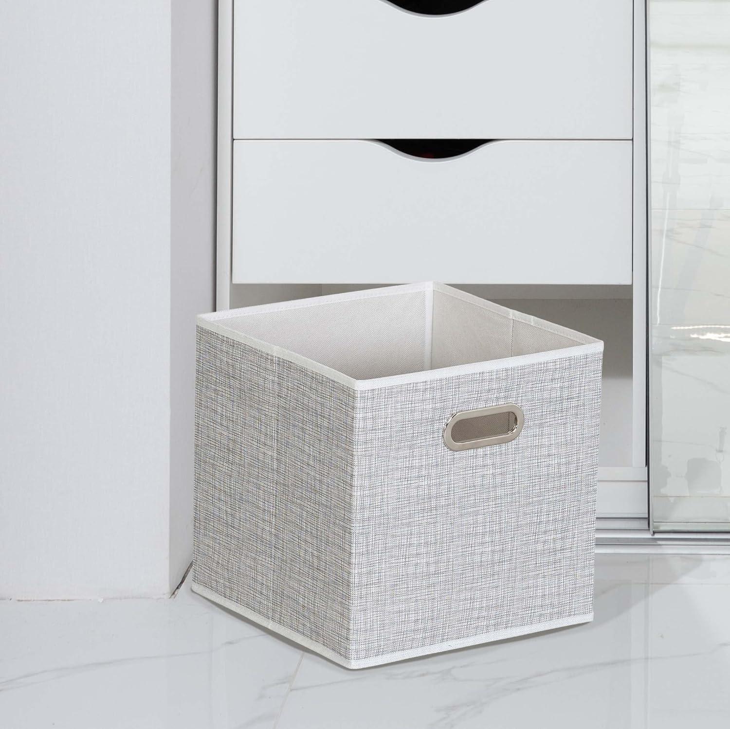 Household Essentials 6 ct Open Fabric Cube Storage Bins, White Mix