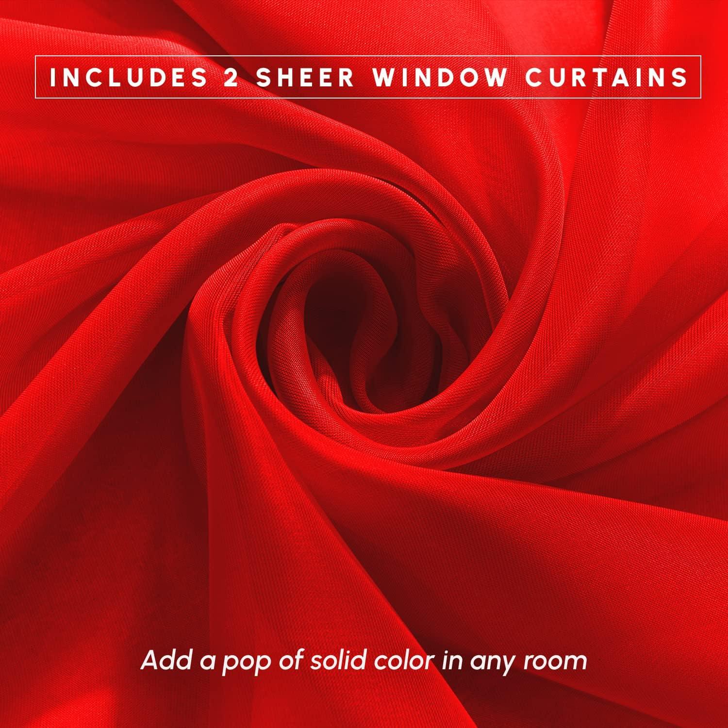 Elegant Comfort 2 Piece Solid SHEER PANEL with ROD POCKET - Window Curtain  60-inch width X 84-inch Length -  Red