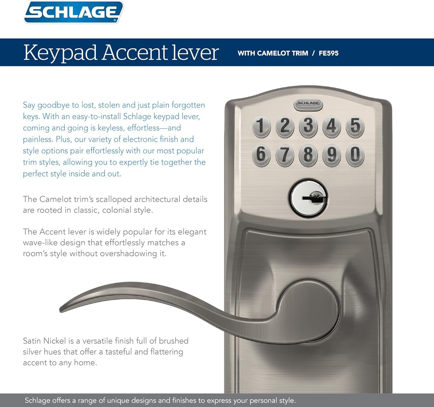 Schlage Fe595-Cam-Acc Camelot Keypad Entry - Chrome