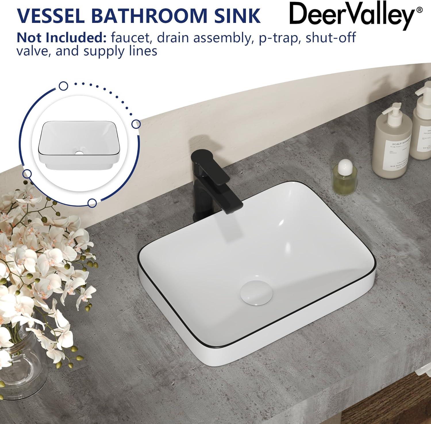 DeerValley Ace 15'' White/Black Square Ceramic Vessel Bathroom Sink