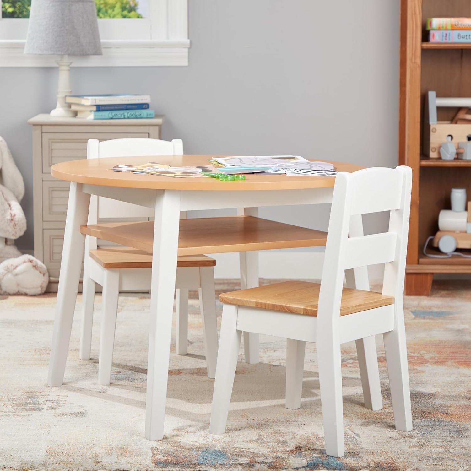 Light Wood and White Round Kids Table with Chairs Set