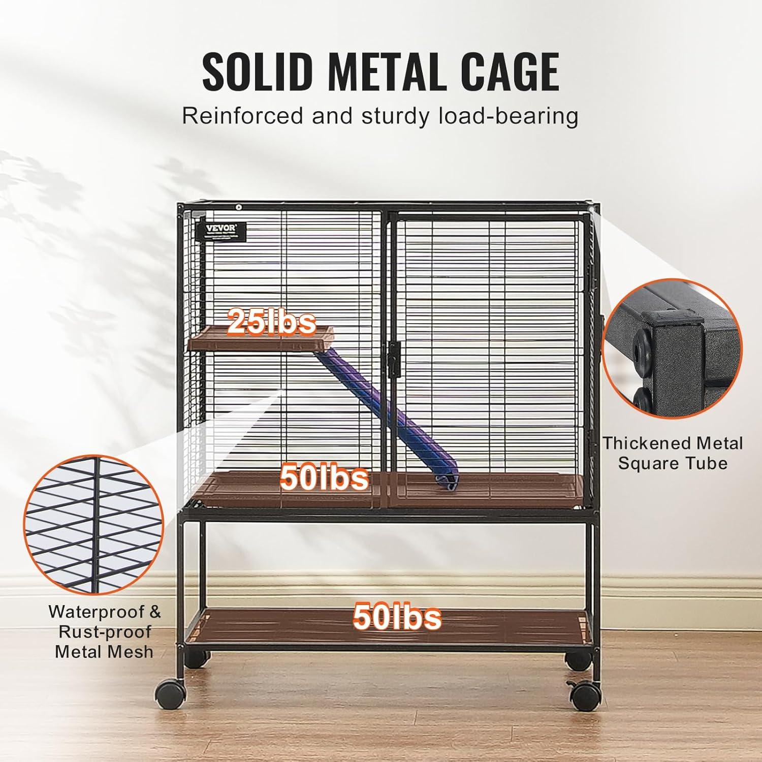 VEVOR 36-Inch 2-Tier Metal Small Animal Cage with Tray and Ramp - Rolling Ferret Cage