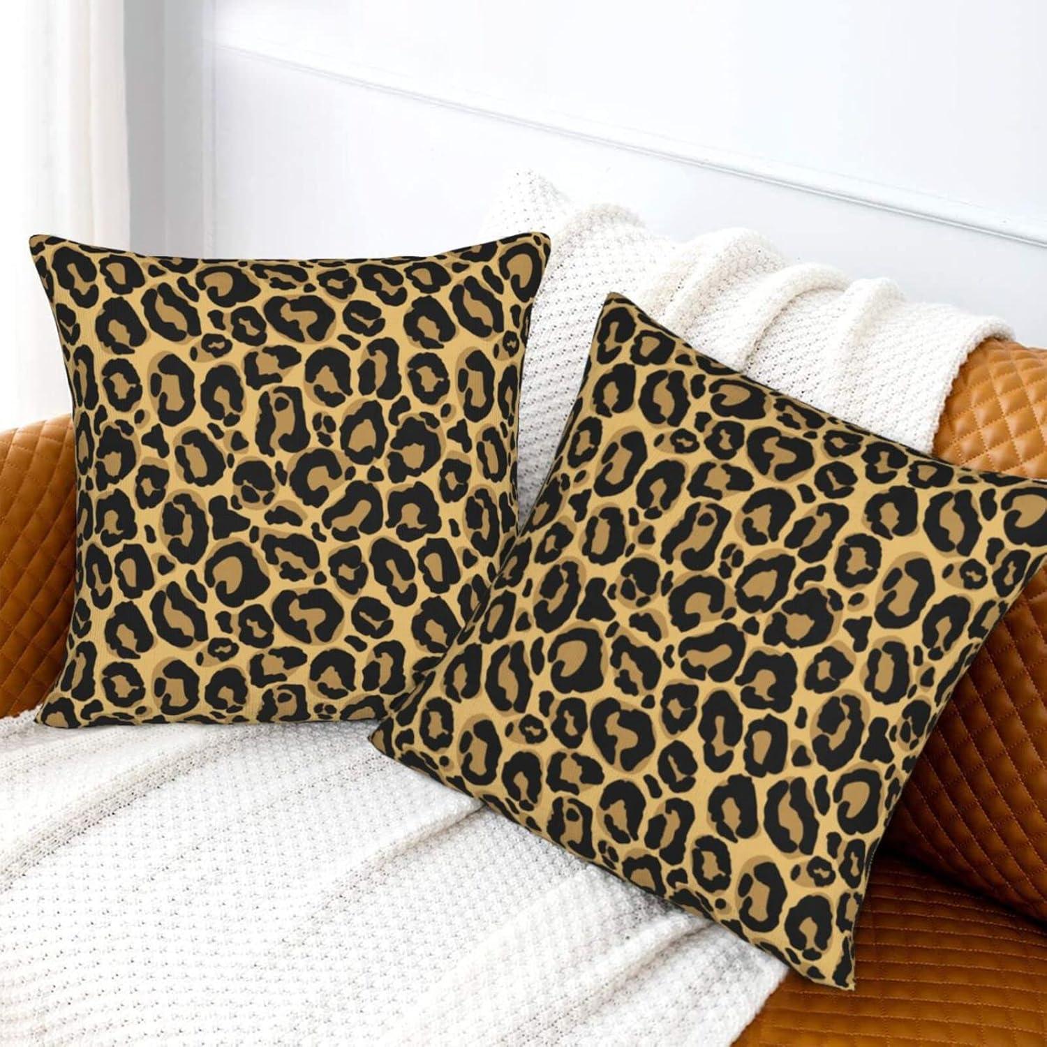 Leopard Skin Wild Animal Print Throw Pillow Cover Set of 2 Decorative Square Pillowcase Throw Cushion Case for Bedroom  Living Room  Sofa  Couch and Bed  18 x 18 Inches