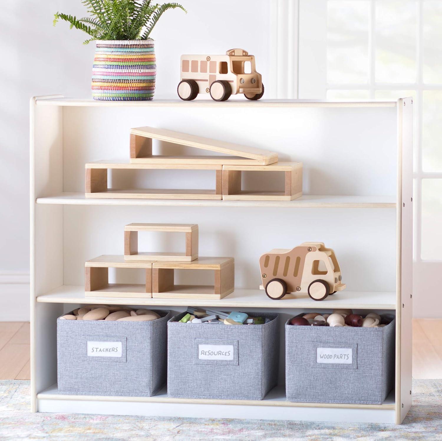 White Wooden 3-Shelf Kids' Storage Unit with Bins