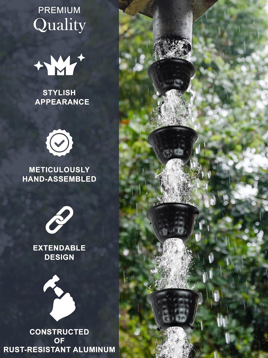 Monarch Rain Chains Aluminum Hammered Cup Rain Chain Replacement Downspout for Gutters