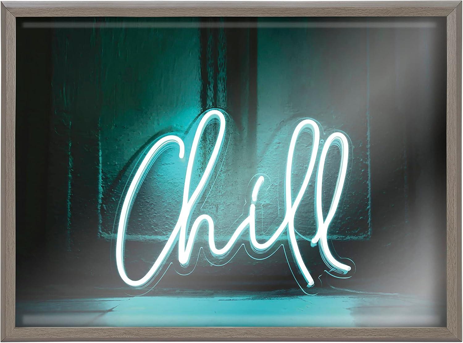 Kate and Laurel Blake Chill Neon Sign Framed Printed Glass by The Creative Bunch Studio, 18x24, Gray