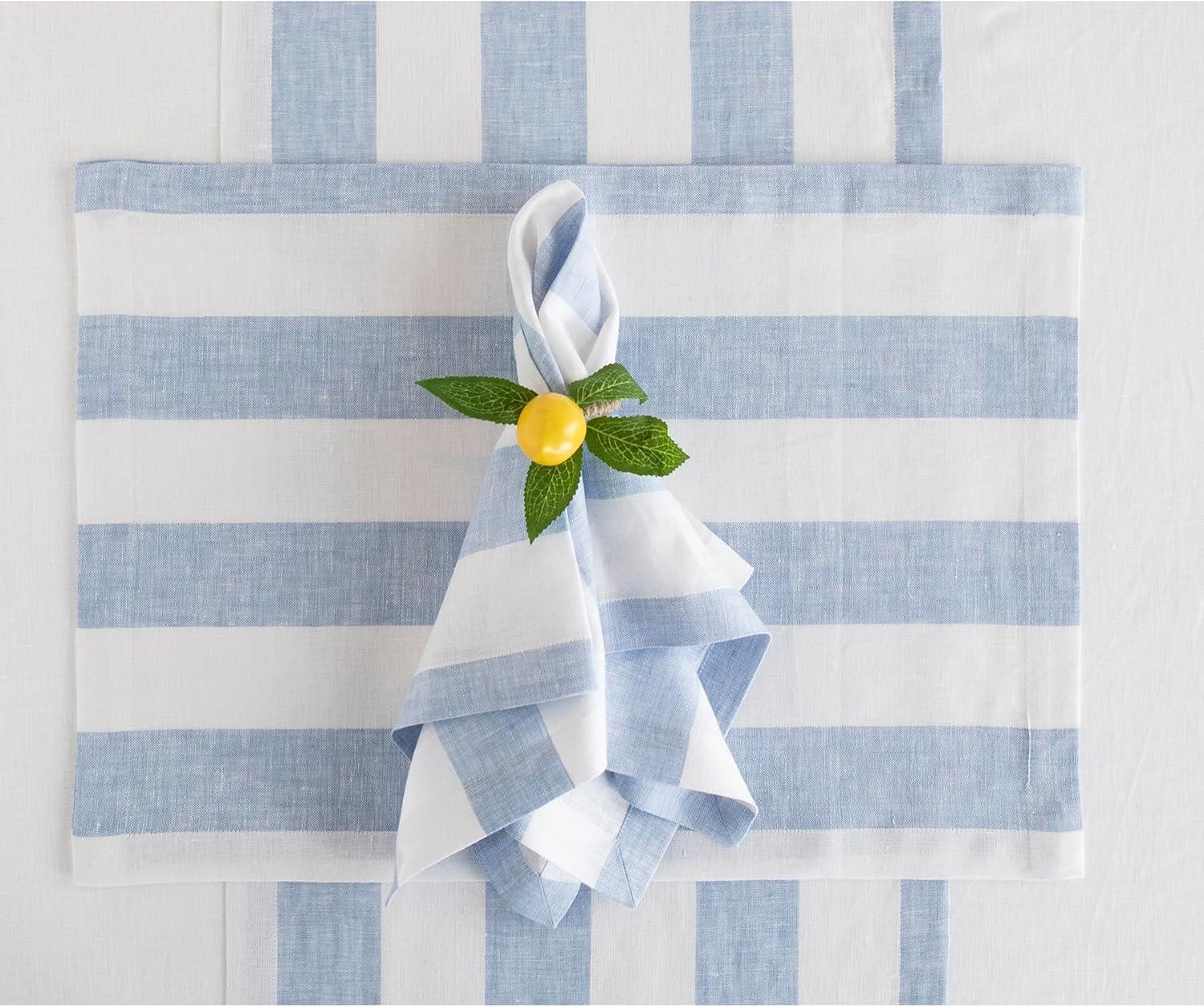 Sky Blue and White Cabana Stripe Linen Napkins Set of 4