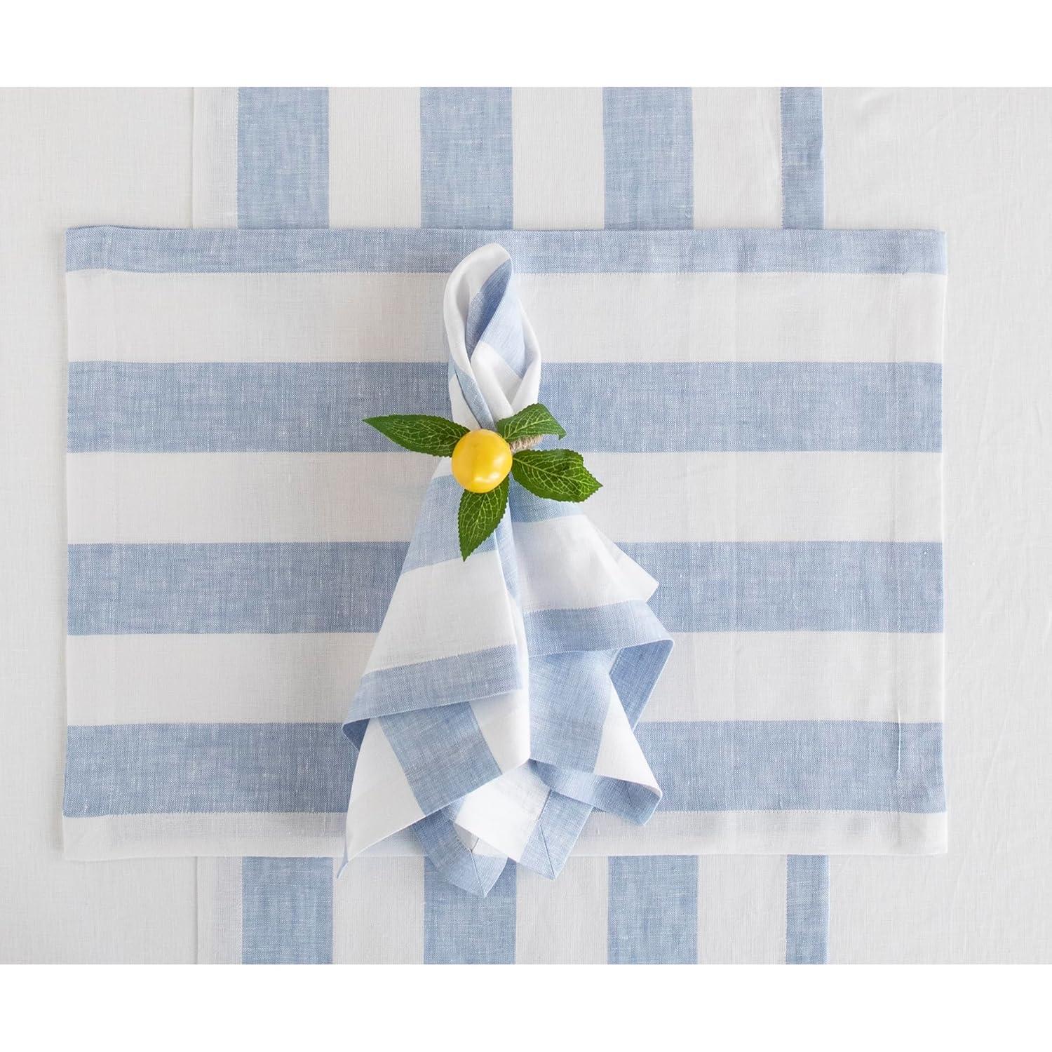 Solino Home Cabana Stripe - 100% Pure Linen Dinner Napkins (Set of 4)
