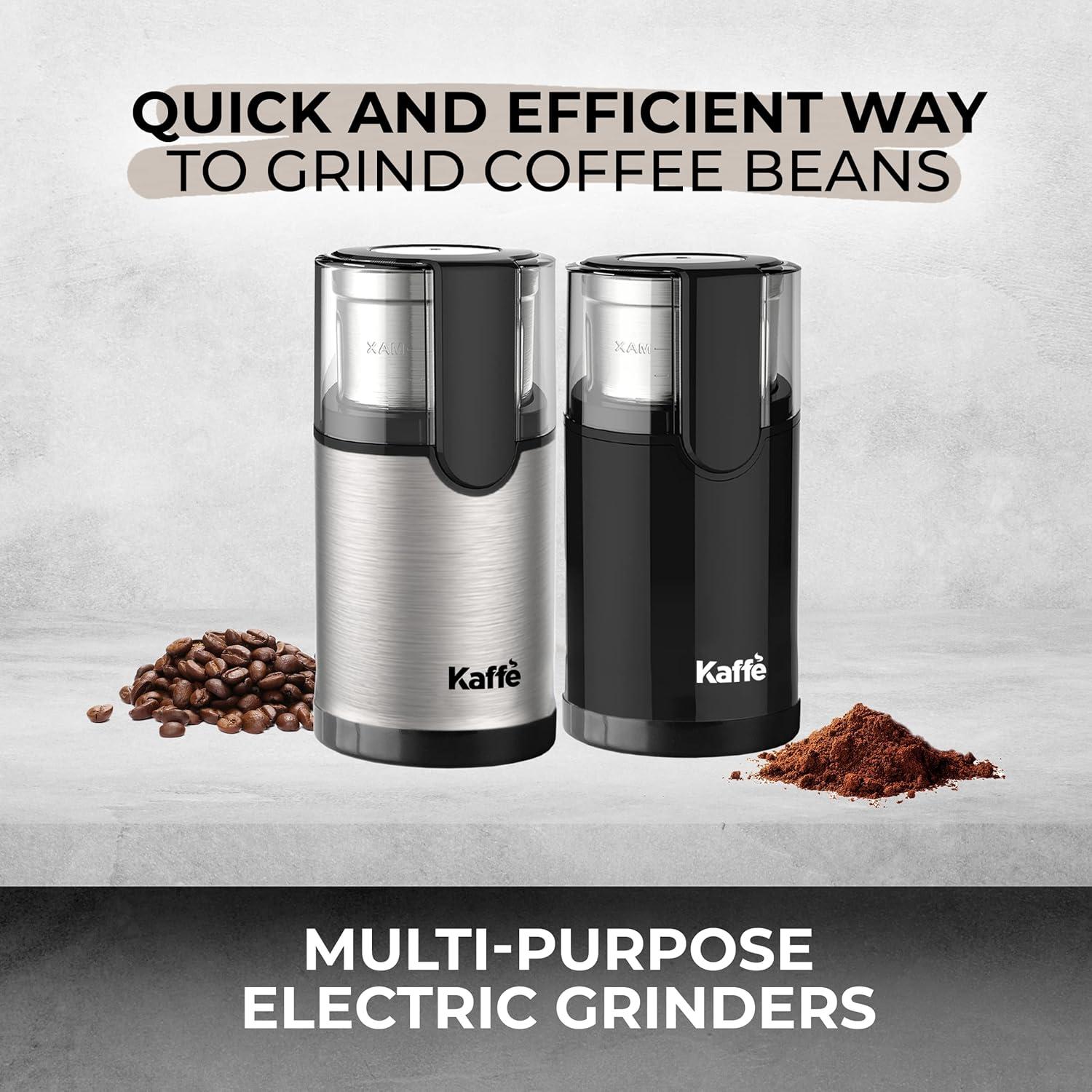 Kaffe Electric Blade Coffee Grinder w/Removable Cup. 4.5oz 14-Cup Capacity. Cleaning Brush Included. Perfect Grinder for Coffee, Tea, Spices, Corn, Herbs. (Stainless Steel)