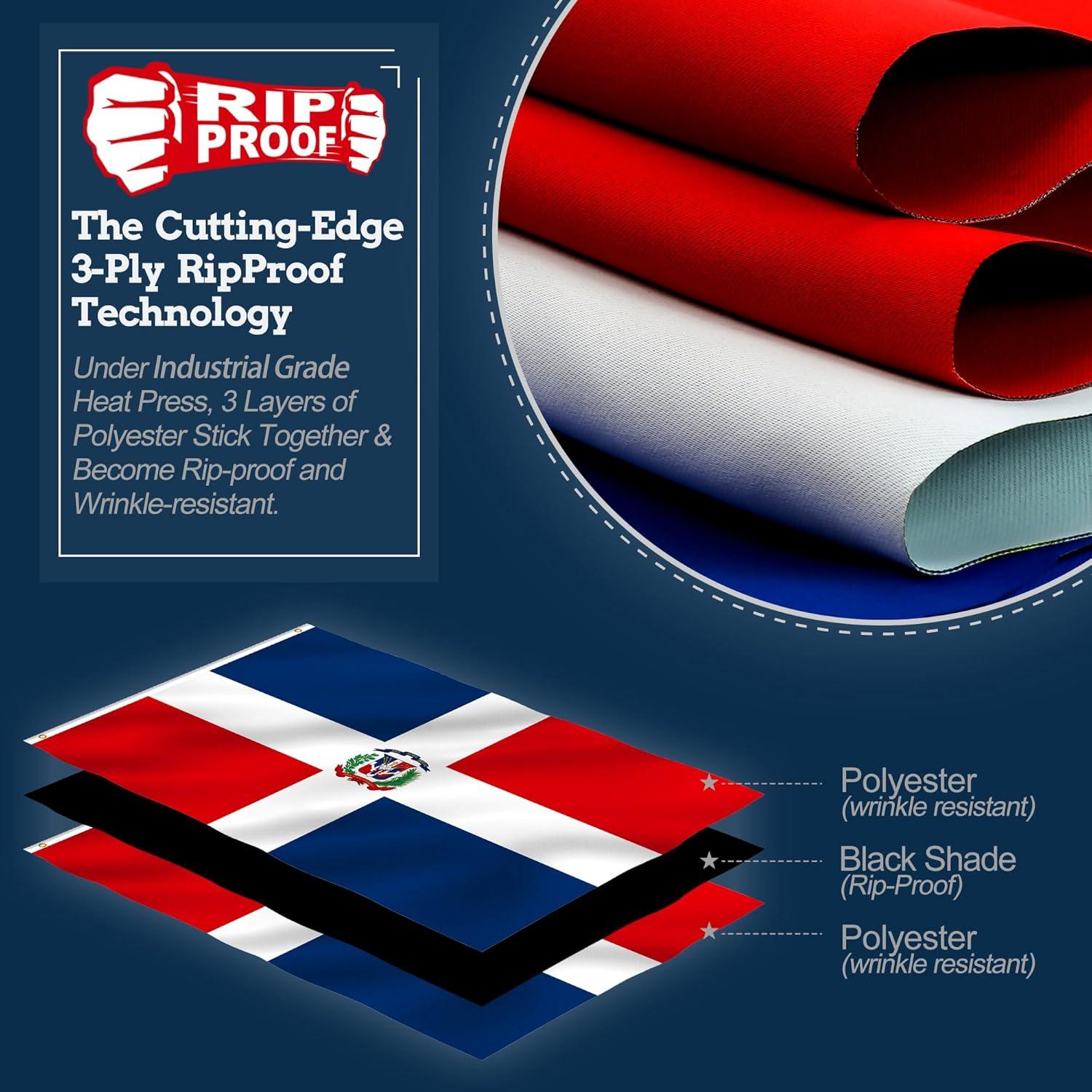 Anley Rip-Proof Double Sided 3-Ply Dominican Republic Flag 3x5 Foot - Dominican National Flags
