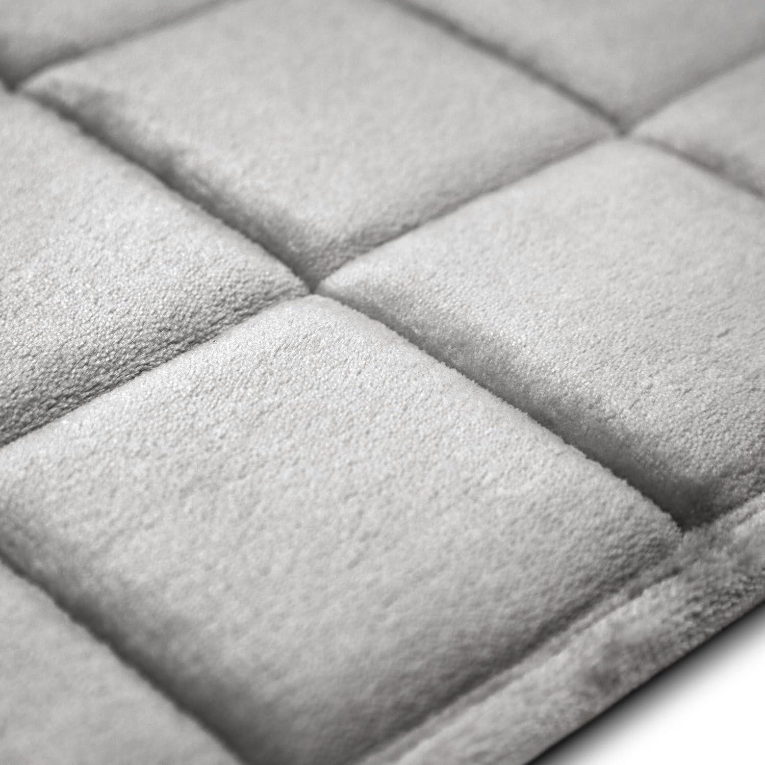 17"x24" MICRODRY SoftLux Quilted Striped Memory Foam Bath Rug/Runner with Skid Resistant Base Light Gray: Machine Washable, Plush Polyester