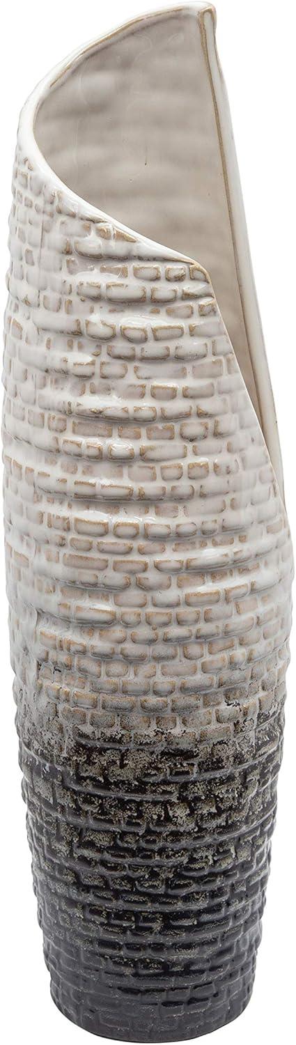 Sagebrook Home 16" Textured Decorative Ceramic Vase - Vase Centerpiece for Home, Office, Wedding Decor, Rustic Ivory and Beige for Flowers or Decor