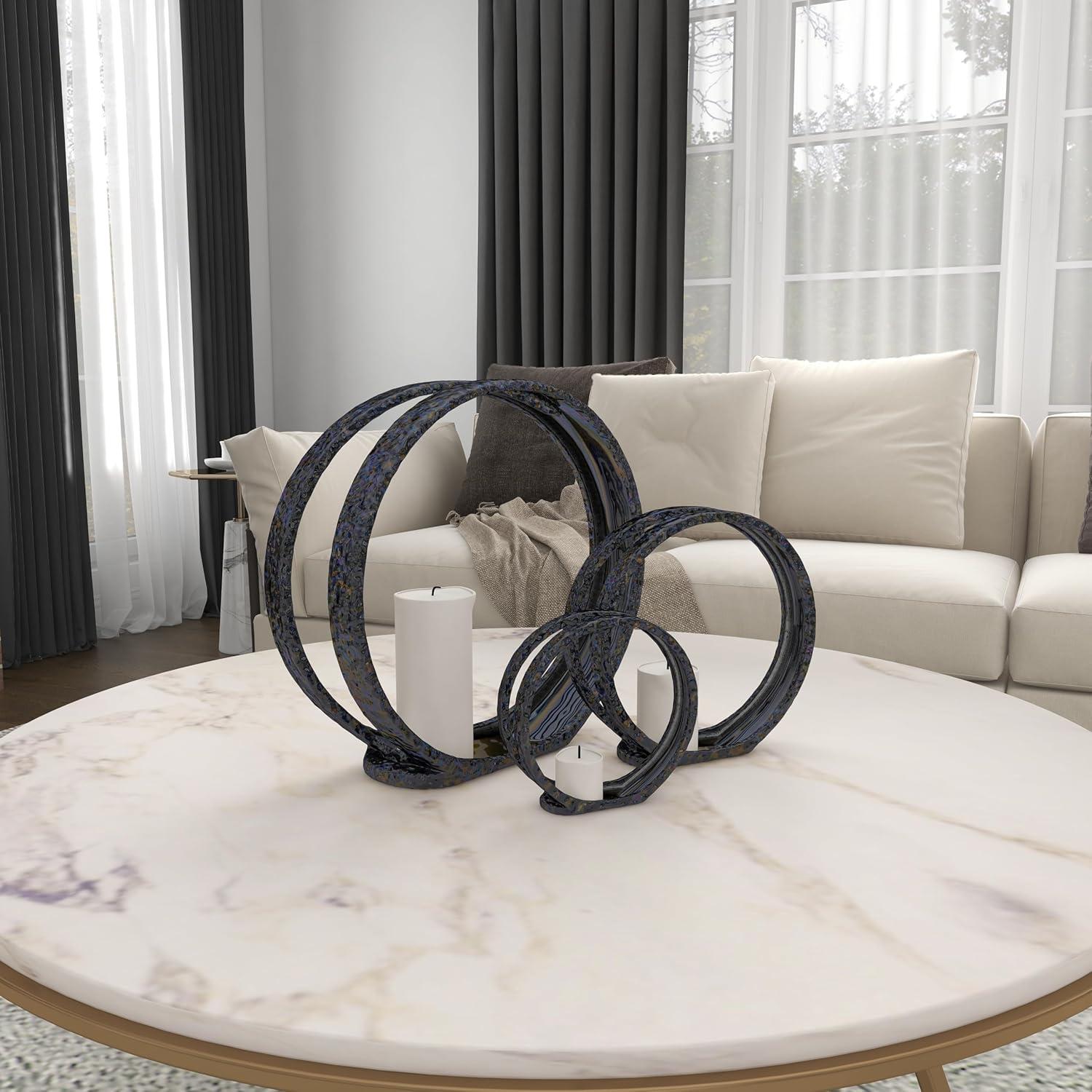 Set of 3 Glam Kaleidoscopic Candle Holders Silver - Olivia & May: Elegant Centerpiece, Metallic Finish