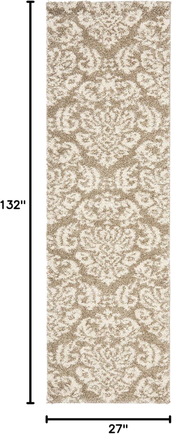 Elysian Beige & Cream Floral Shag Runner Rug, 27x11 in