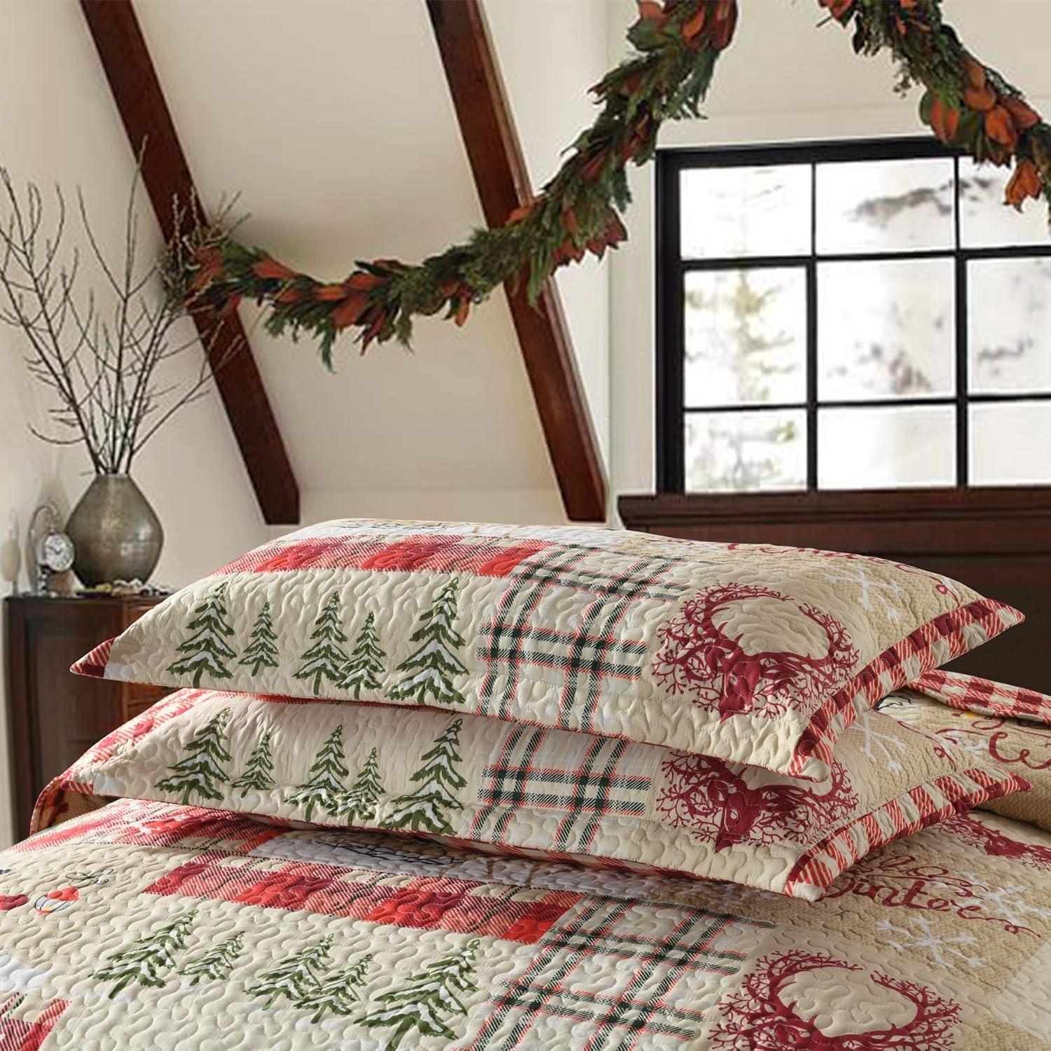 MarCielo Christmas Quilt Set Bedspread Set B022(Queen)