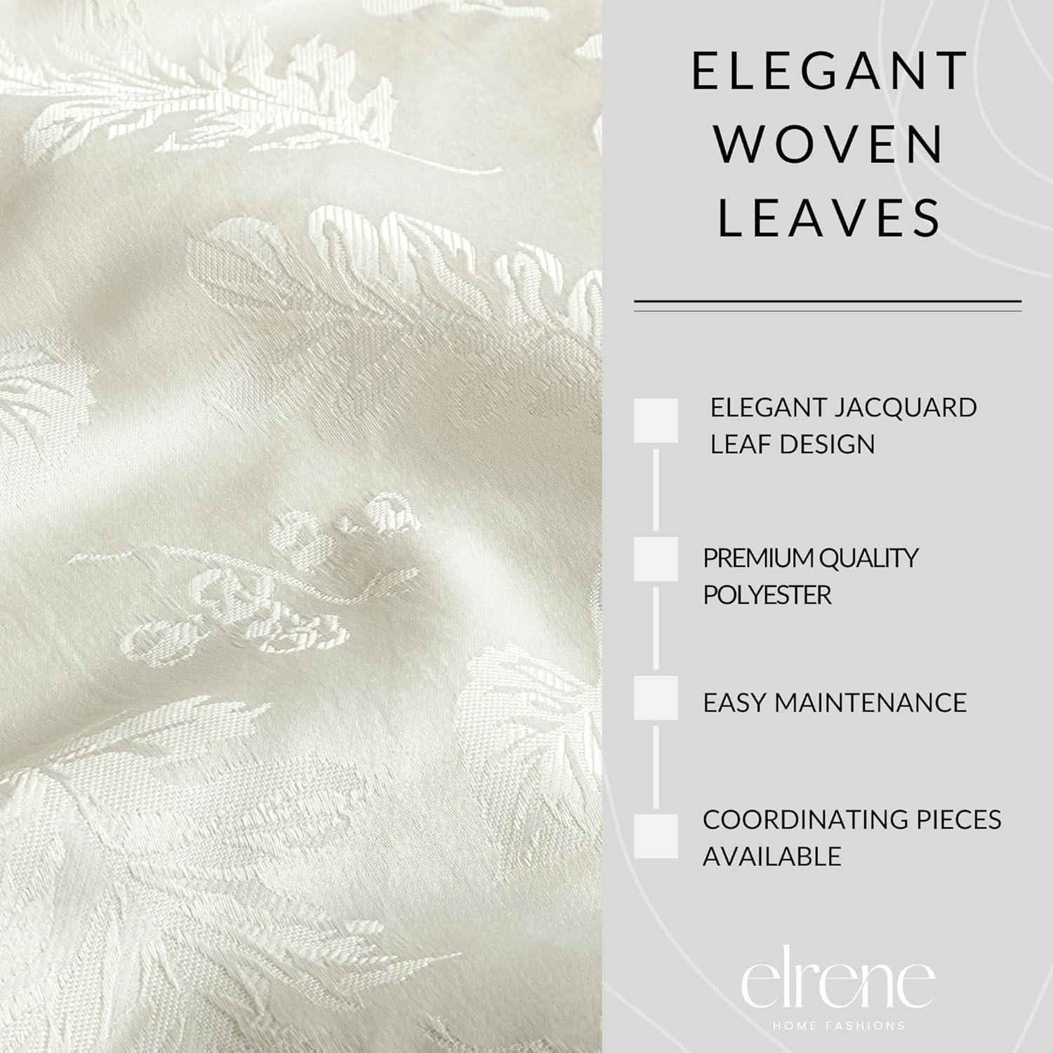 Elegant Woven Leaves Jacquard Damask Napkin, Set of 8 - 17" x 17" - Ivory - Elrene Home Fashions