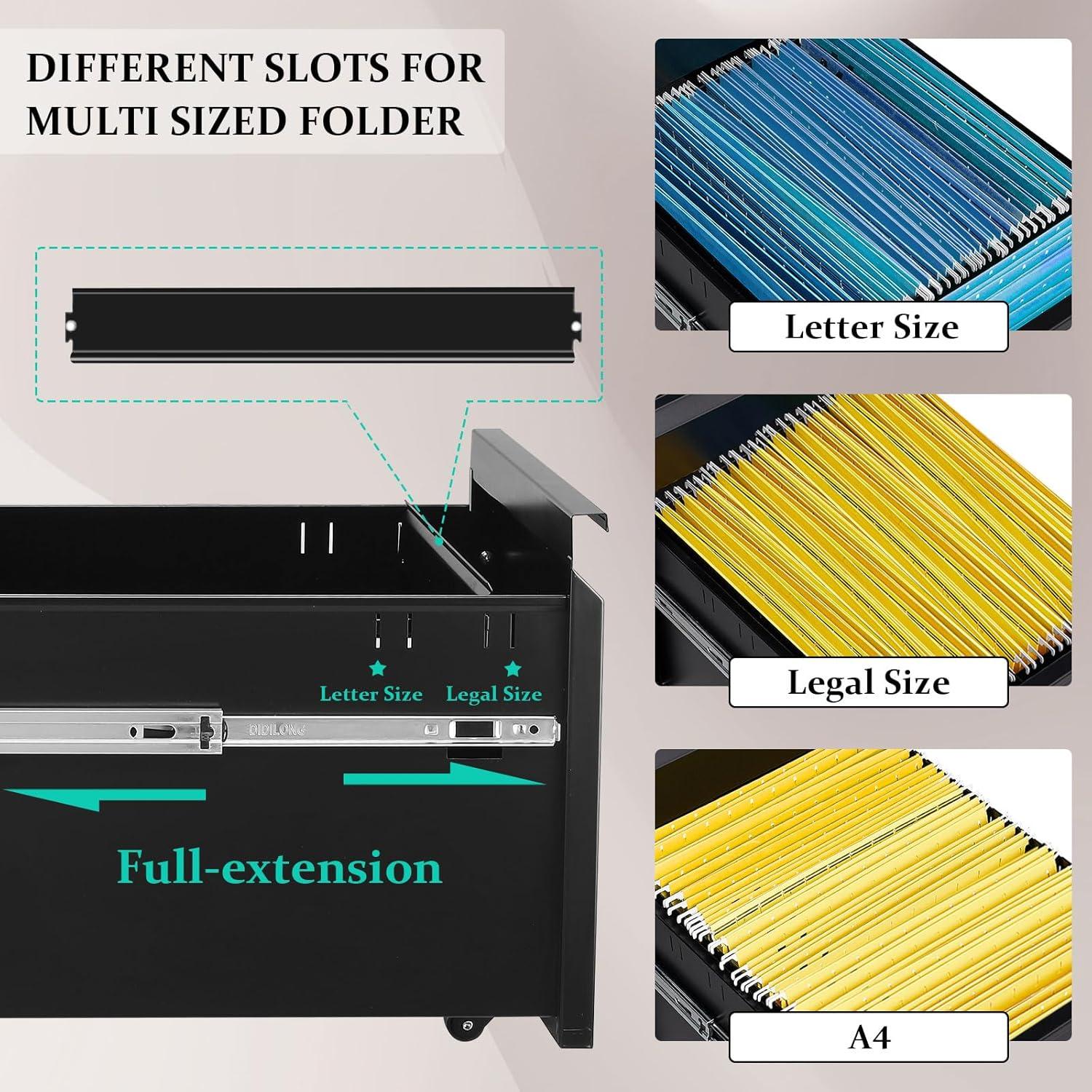 3 Drawer Filing Cabinet, File Cabinets for Home Office, Locking File Cabinet for A4-Size/Letter-Size/Legal-Size,Black