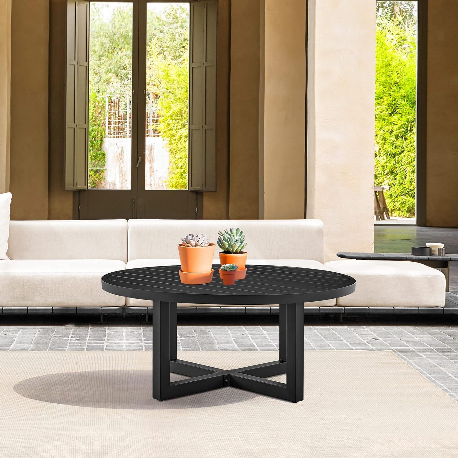 Argiope 42'' Black Aluminum Round Outdoor Coffee Table