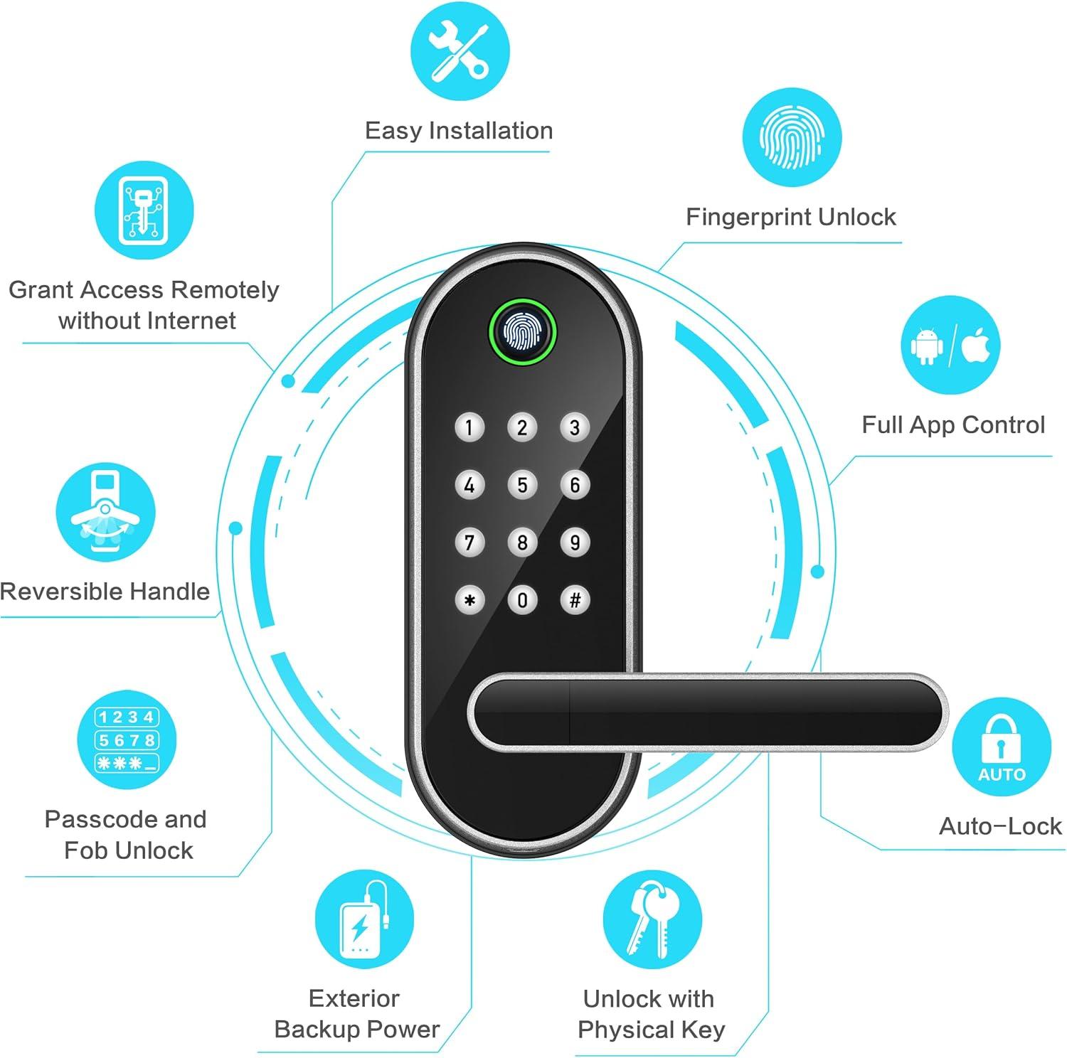 Silver Keyless Entry Smart Door Lock with Keypad and Fingerprint