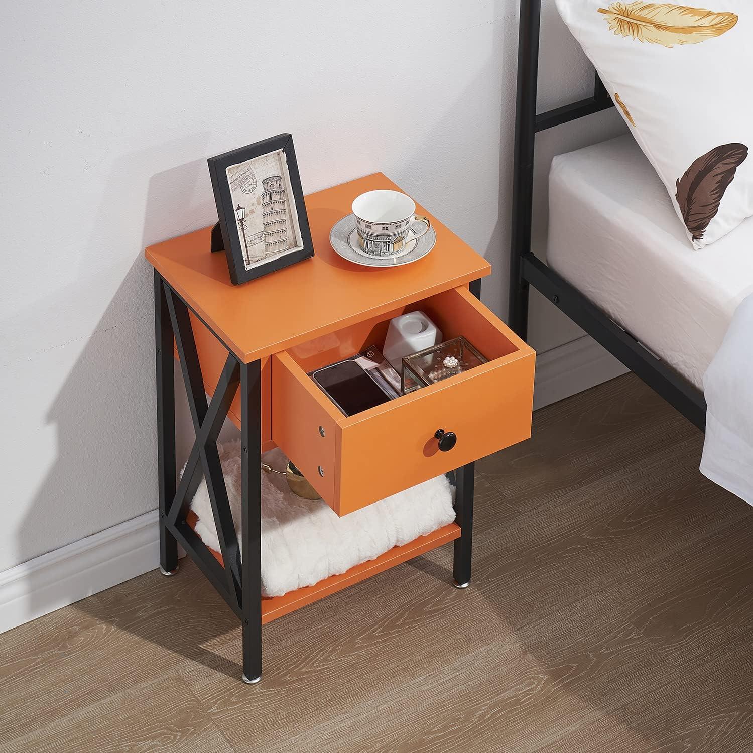 Killeryuki Modern Side End Table, Nightstand Storage Shelf with Bin Drawer for Living Room, Bedroom, Lounge, 15.8in11.8in21.7in, Orange
