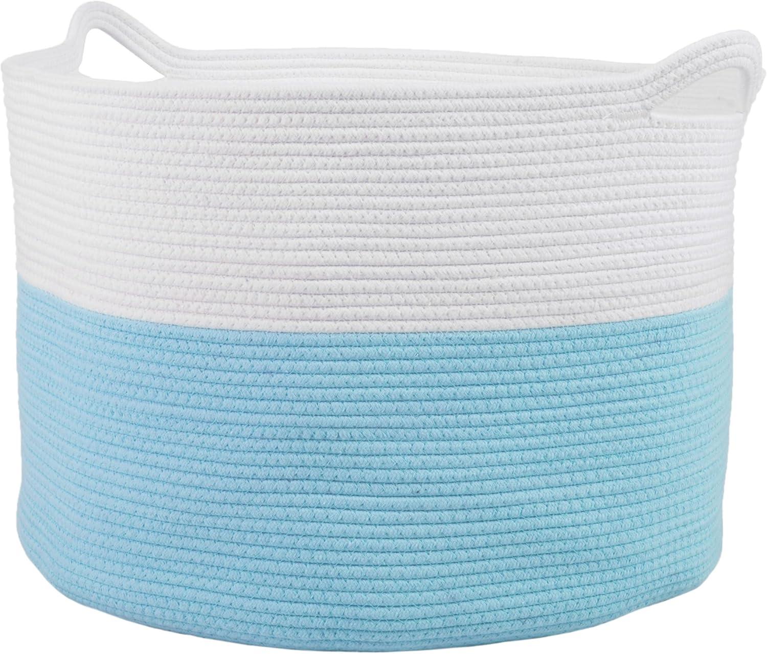 Extra-Large Blue and White Cotton Rope Kids' Storage Basket