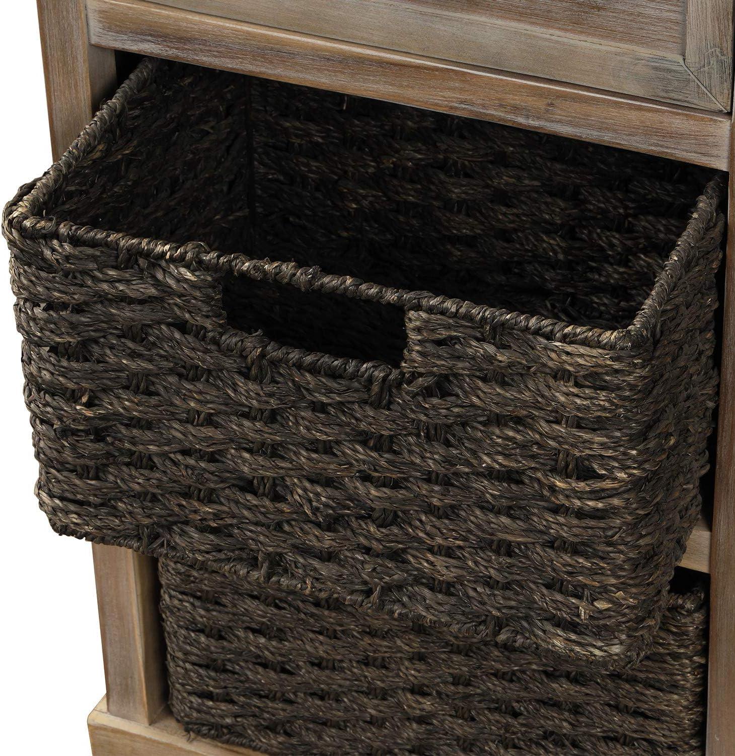 White Washed Rustic Storage Cabinet with 2-Drawers and 4-Classic Fabric Basket