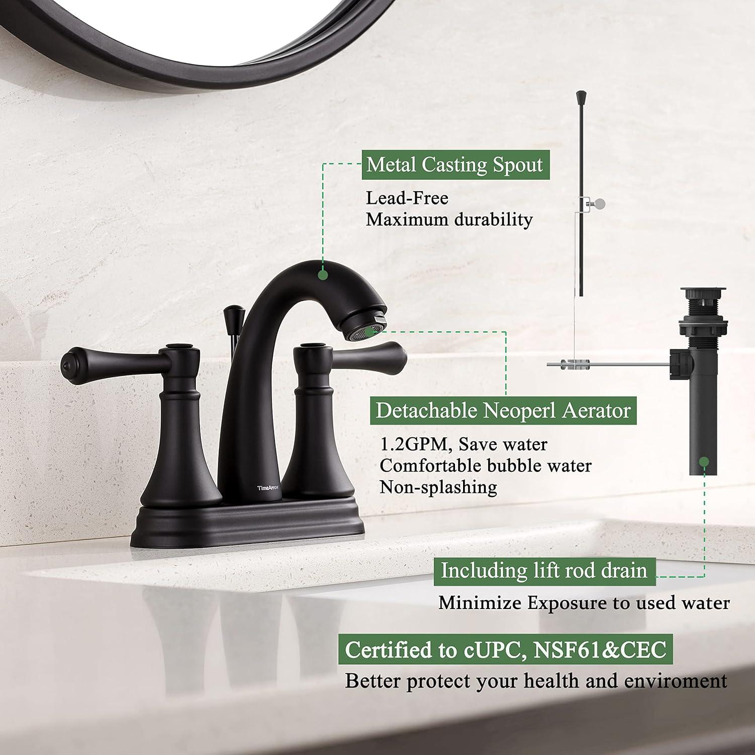 Matte Black Brass 4-Inch 2-Handle Bathroom Faucet