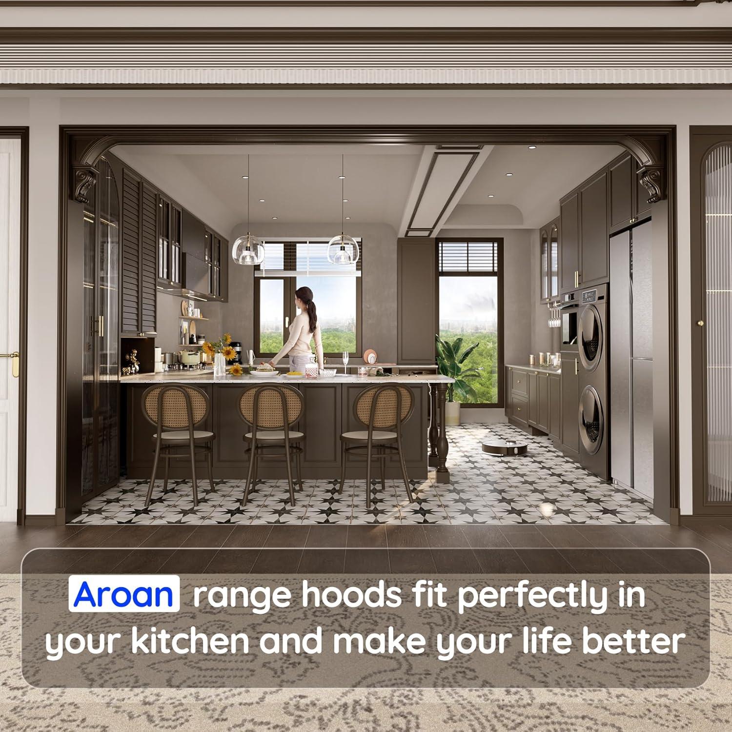Range Hood Insert 36, AROAN Built-in Range Hood with Ducted/Ductless Convertible, Stainless Steel Vent Hood for Kitchen with 900 CFM, 4 Speed Soft Touch Switch, Aluminum Filters, Carbon Filter(B0136A)