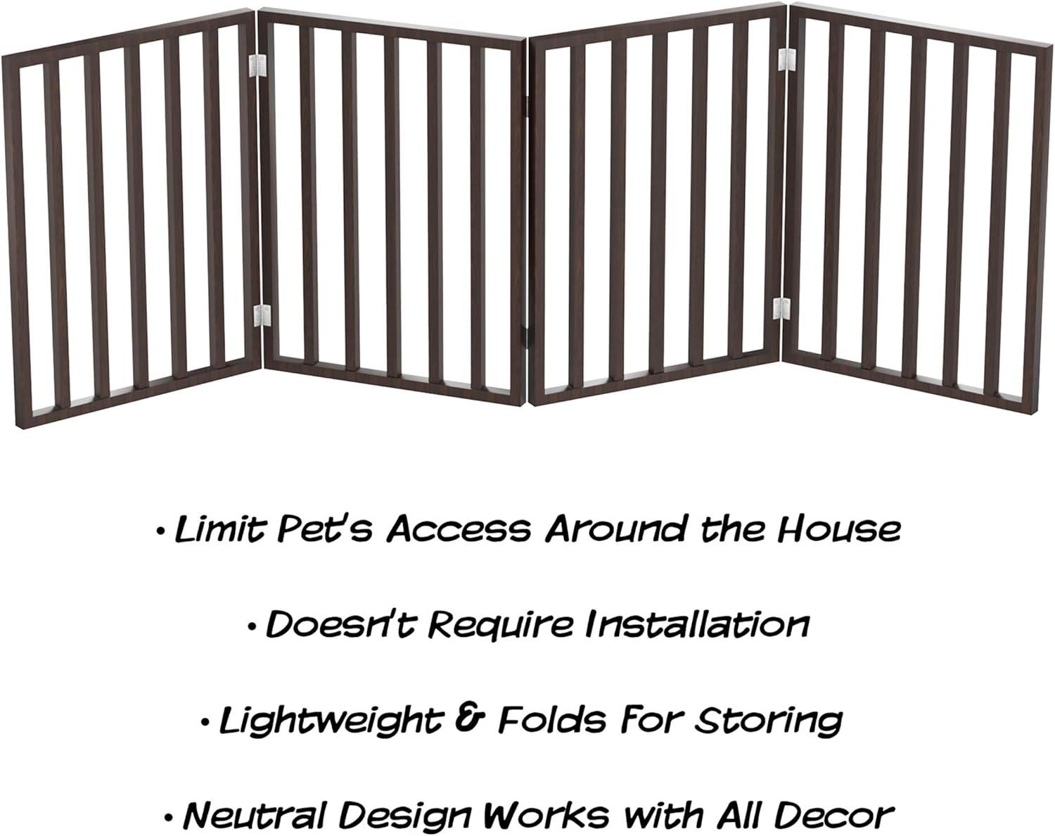 Indoor Pet Gate - 4-Panel Folding Dog Gate for Stairs or Doorways - 72x24-Inch Freestanding Pet Fence for Cats and Dogs by PETMAKER (Brown)