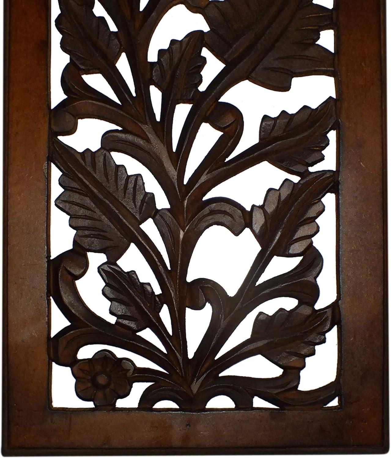 Handcrafted Brown Mango Wood Floral Wall Panel