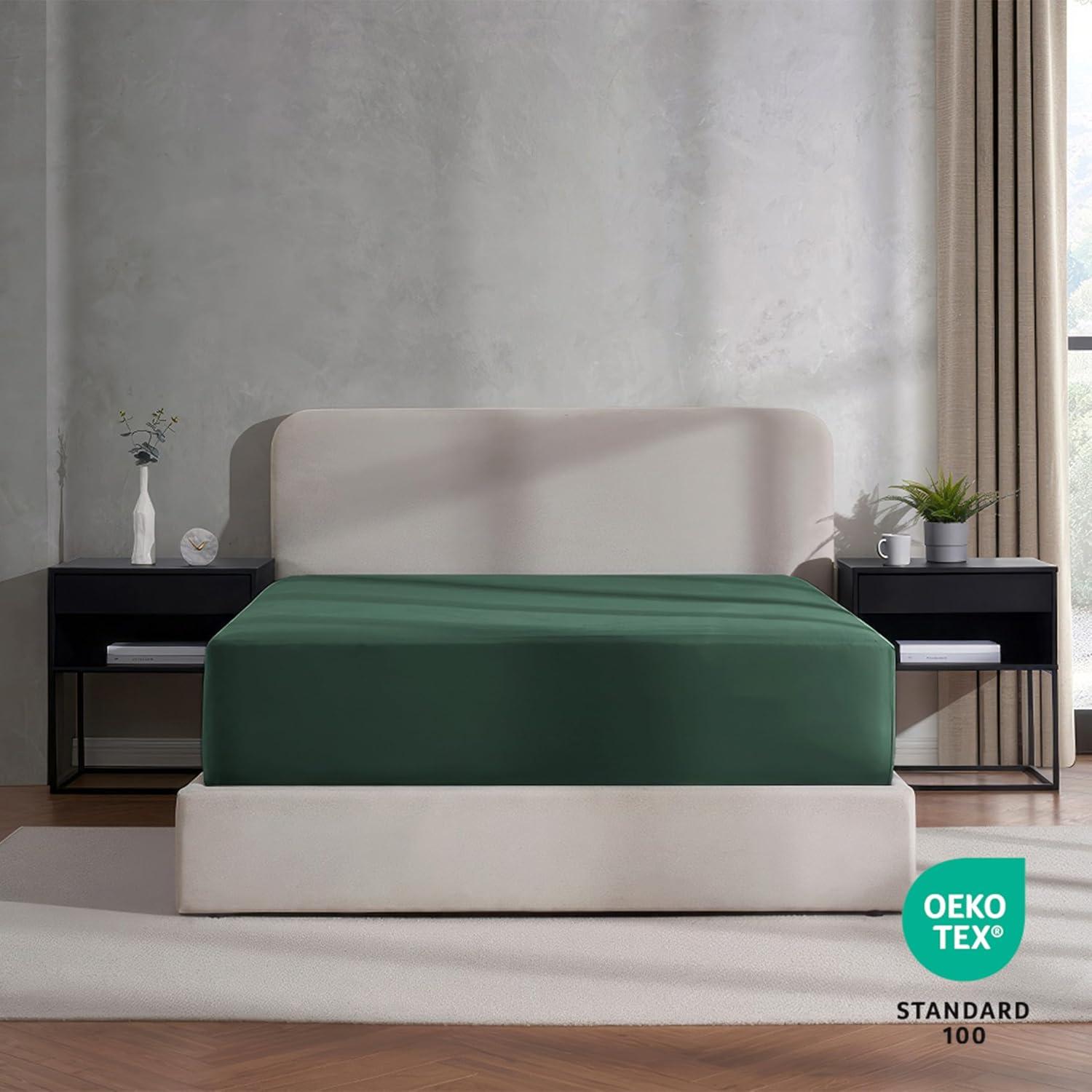 Nestl Fitted Sheet Cal King Size, Extra Deep Pocket Fitted Sheet Only, Ultra Soft Microfiber Fitted Bed Sheet Fits up to 24" Mattress - Hunter Green