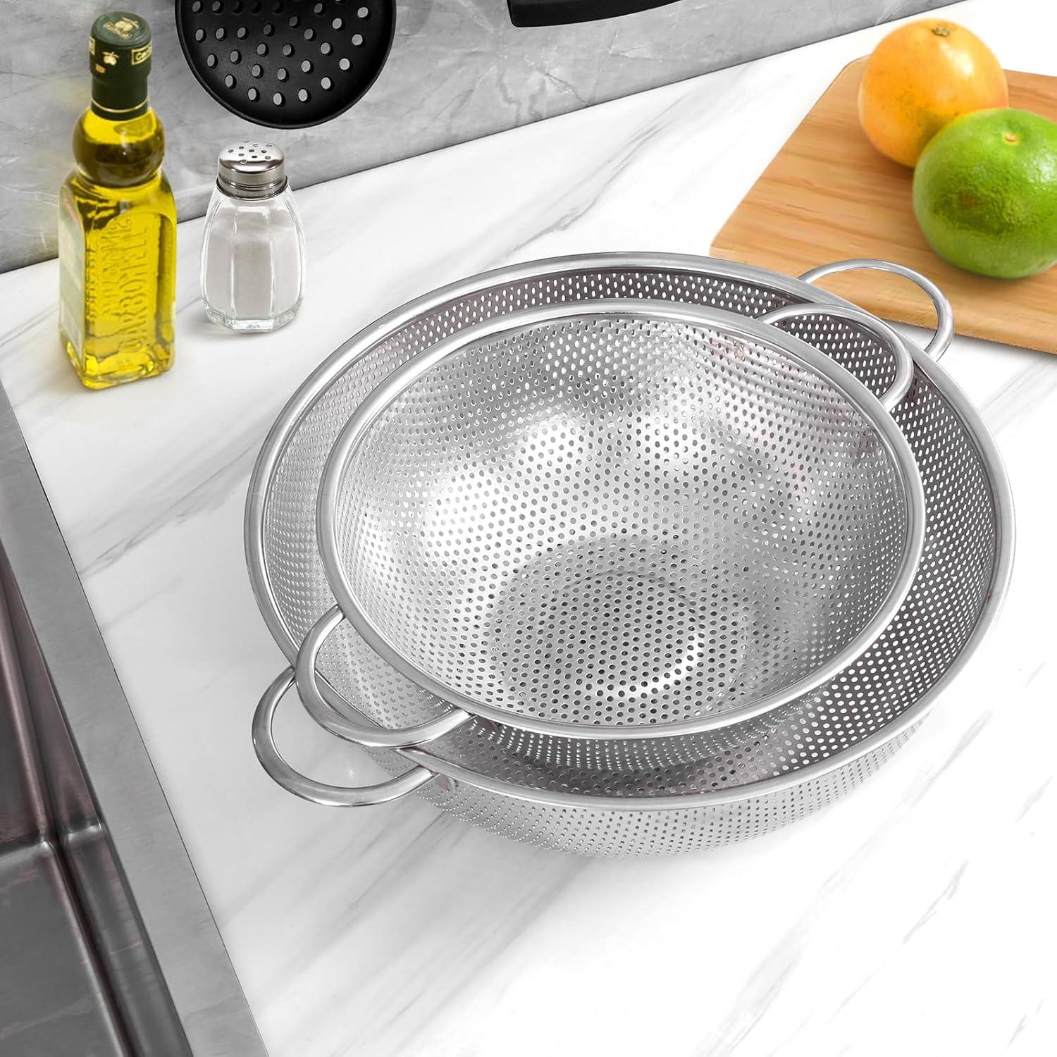 Stainless Steel Fine Mesh Colander Strainer Rice Pasta Spaghetti Noodles Veg✨z J5B5