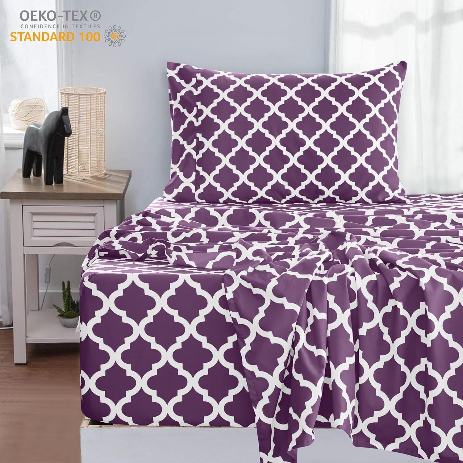 Lux Decor Collection Lux Decor Collection 1800 Series Soft Microfiber Bed Sheets Set Geometric Quatrefoil Bedding