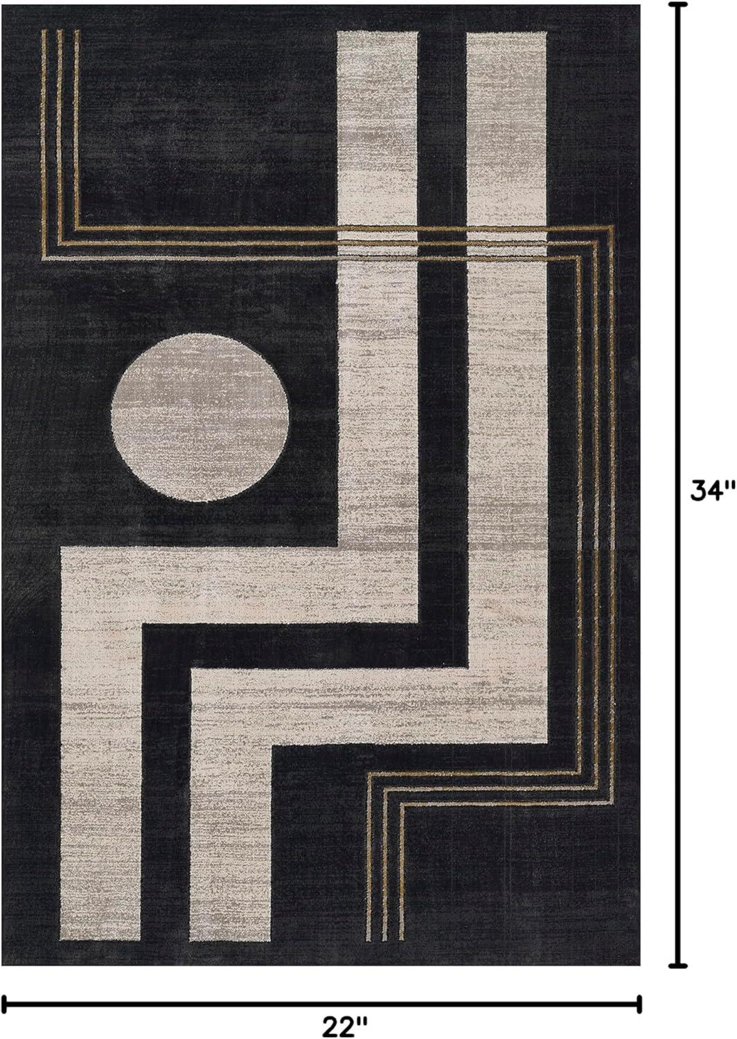 Momeni Edition Geometric Polyester Charcoal Area Rug, 1'10" x 2'10" Sized Rug for Entry Way, Bathroom, and Kitchen