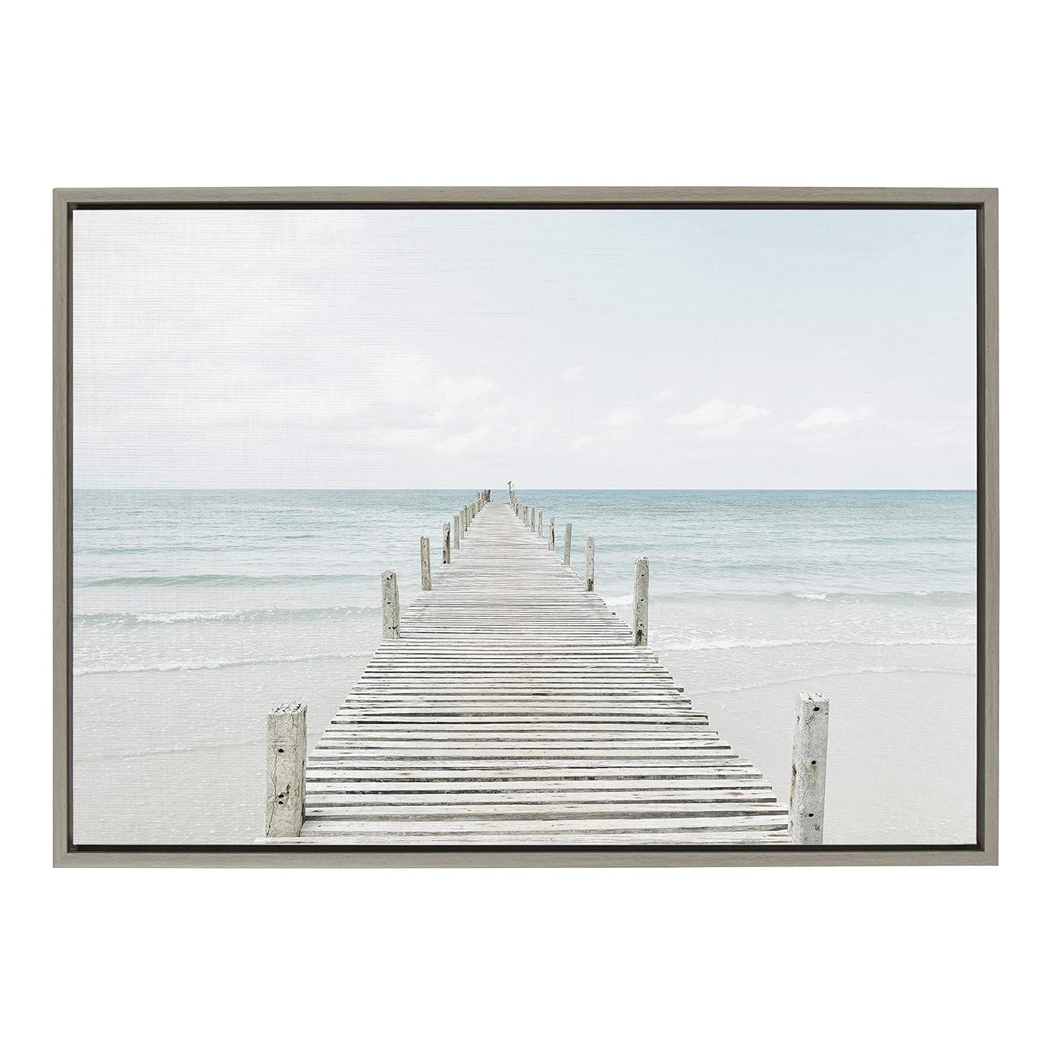 23" x 33" Sylvie Wooden Pier Framed Canvas by Amy Peterson Gray - Kate and Laurel: Coastal Serenity Wall Decor