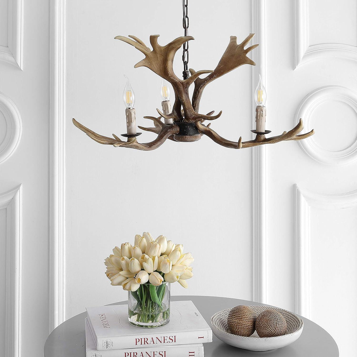 JONATHAN Y Speller Adjustable Resin Antler 3-Light LED Chandelier