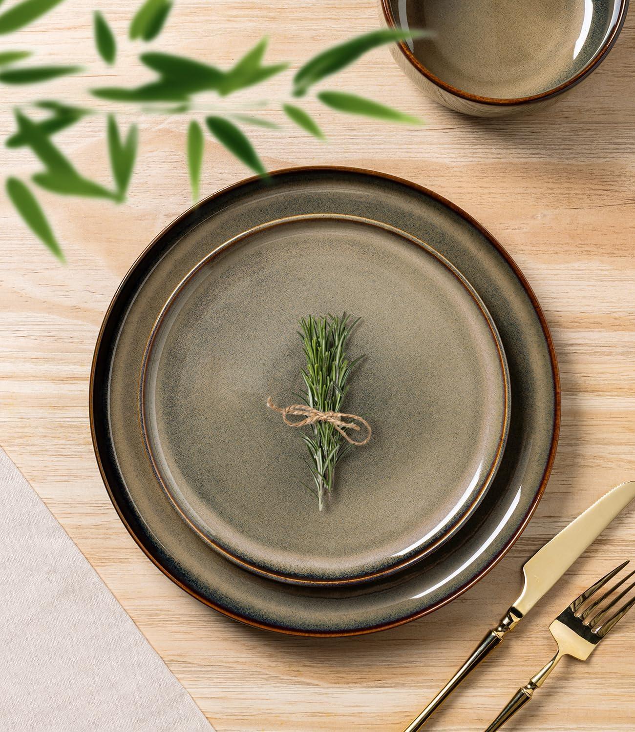 One Allium Way® 12-Piece Reactive Glaze Plate and Bowl Set, 4-Person Dinnerware Set, Scratch Resistant Dinnerware Set