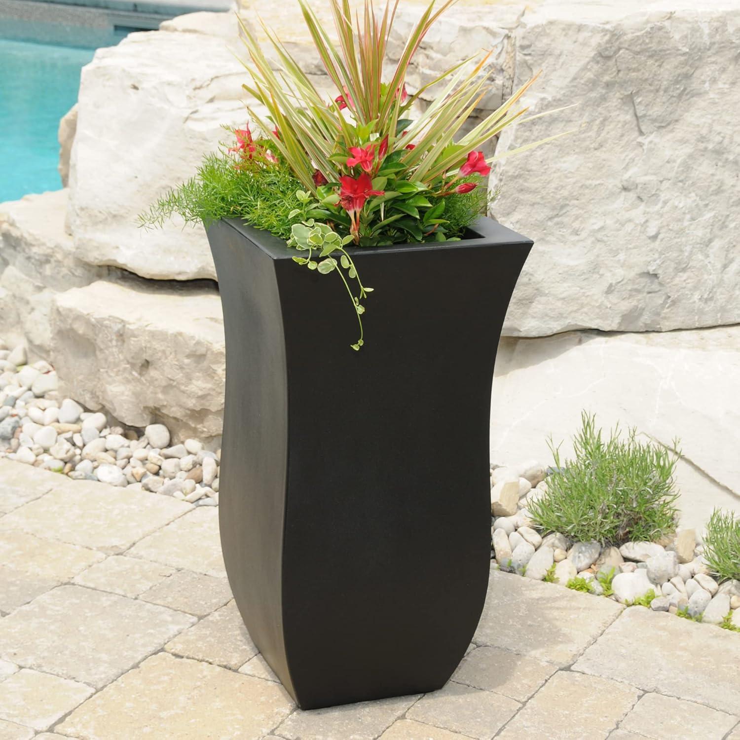 Mayne Valencia Polyethylene Resin 30" Tall Tulip Planter in Black