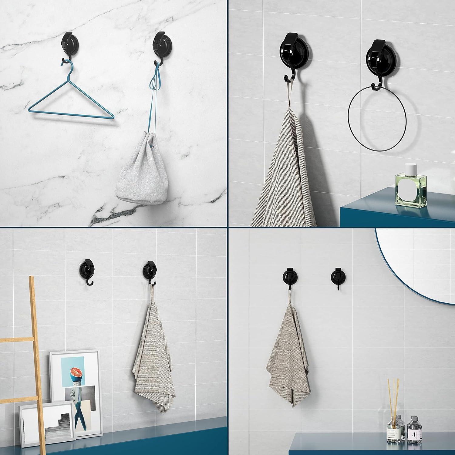 Yapicoco Shower hooks for inside shower loofah, 2 Pack Bathroom Vacuum Suction cup hooks for shower wall, heavy duty Hooks for hanging, Reusable wall hooks for Kitchen Restroom Towel Robe Coat Wreath
