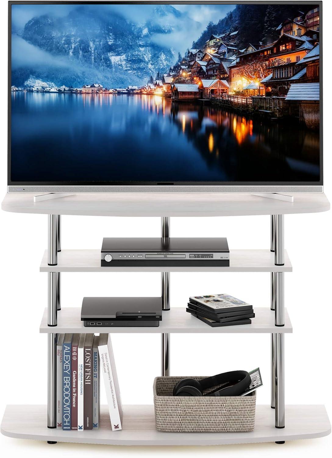 Furinno 4-Tier No Tools TV Stand Entertainment Center Hold up to 46" TV White Oak