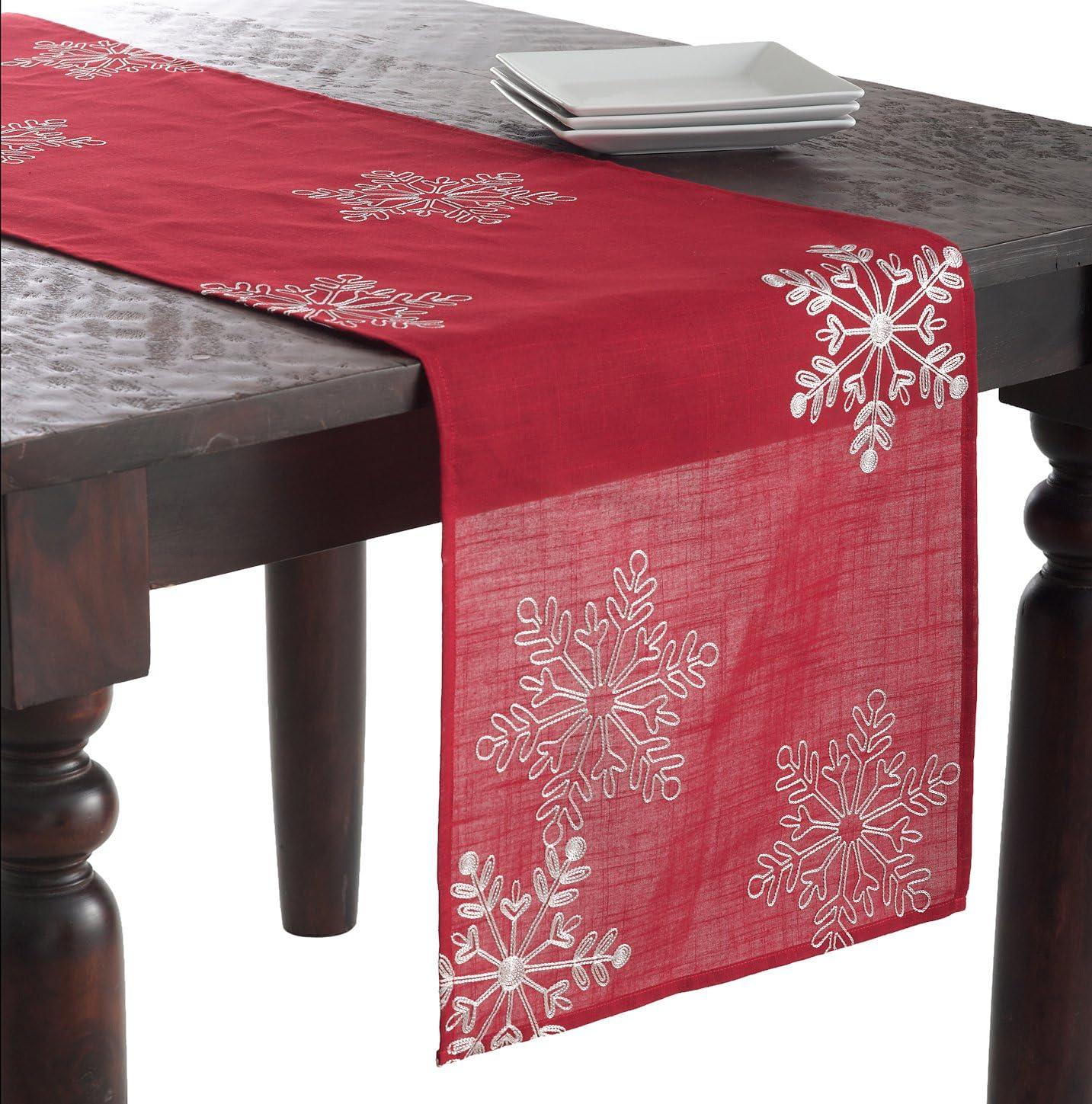 16"x70" Snowflake Design Runner Red - Saro Lifestyle