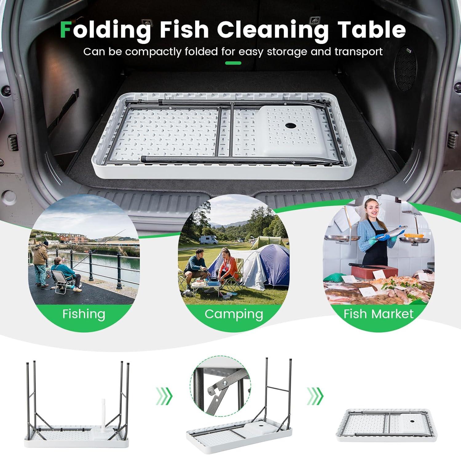 Topbuy Folding Fish Cleaning Table Fish Fillet Station w/ 360° Rotatable Faucet & Sink & Spray Nozzle & Drain Pipe Outdoor Camping Table