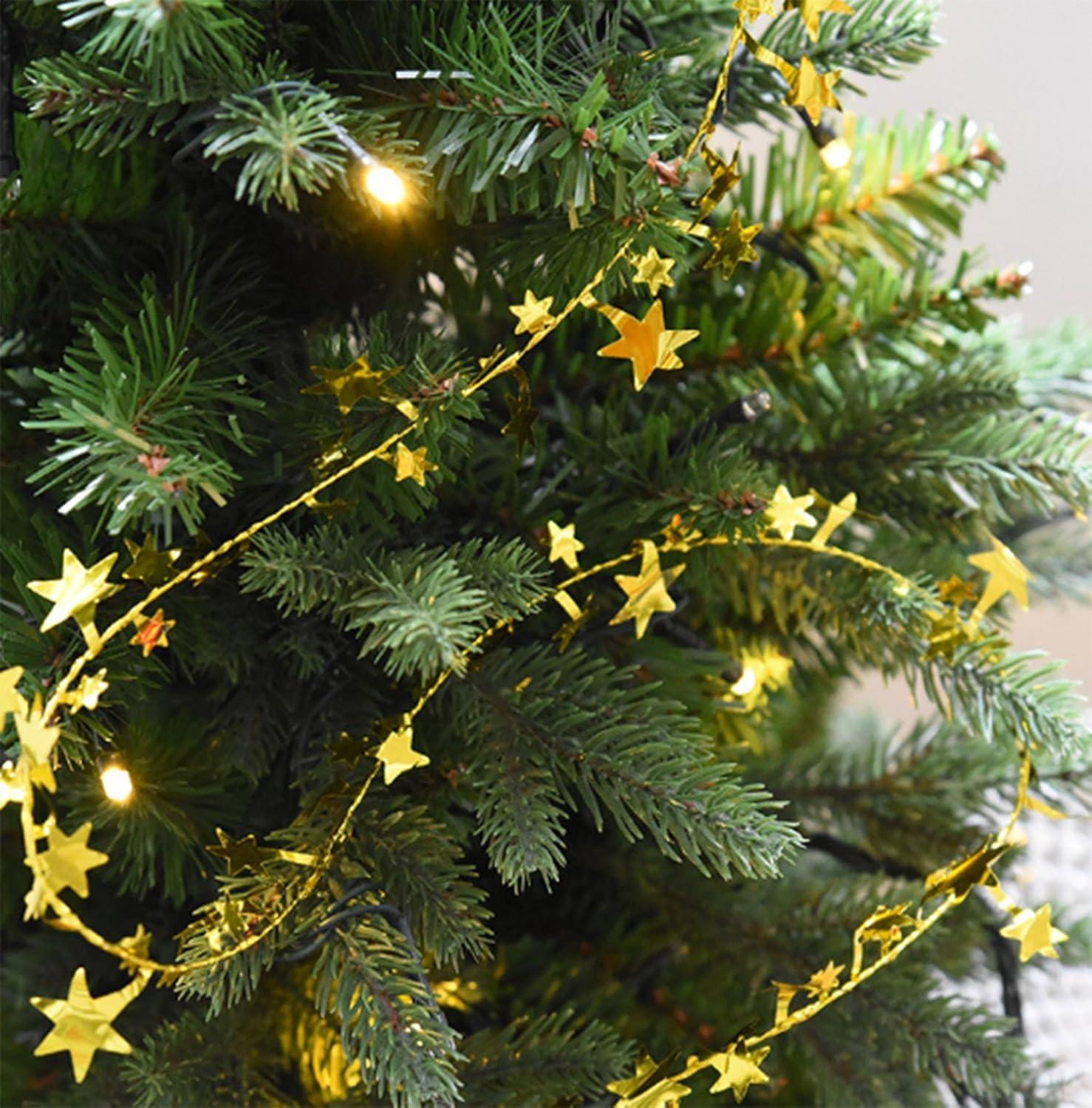 2 Rolls of Sparkly Star Tinsel Garlands with Wire for Christmas Tree, Home, Wedding, Birthday, Party, Festive Ornament (25ft/Roll, Gold)