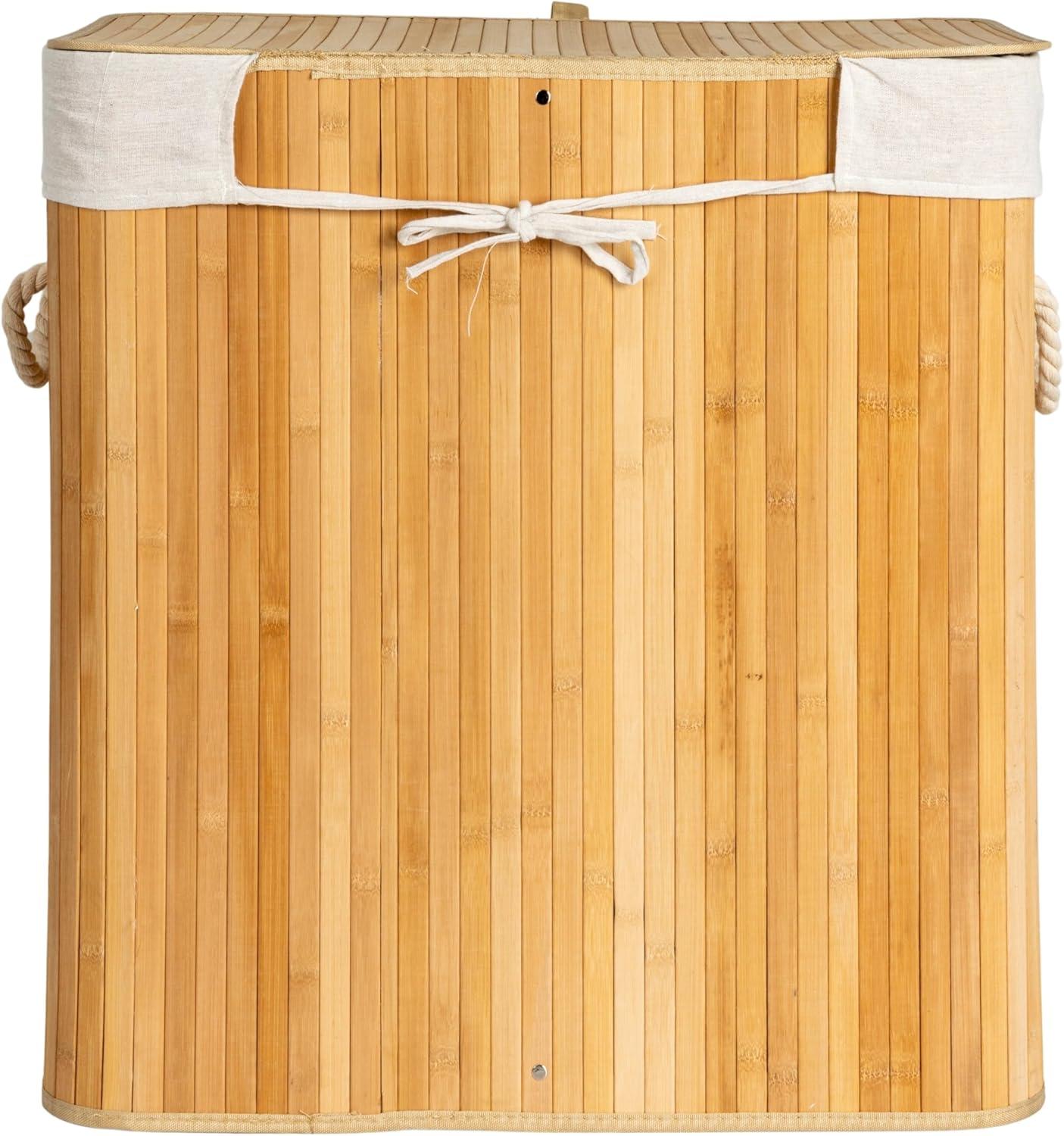 Bamboo Laundry Hamper with Rope Handles, Lid and Removable Machine Washable Laundry Bag