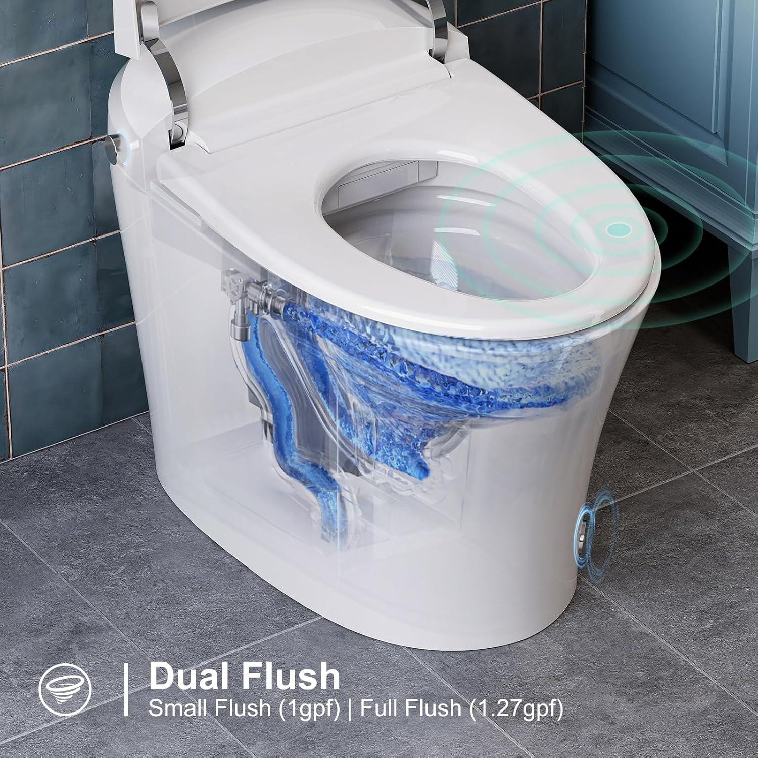 HOROW Smart Toilet with Heated Bidet, Tankless Toilet with Dual Flush 1/1.27 GPF,  Floor Mounted HR-T16S