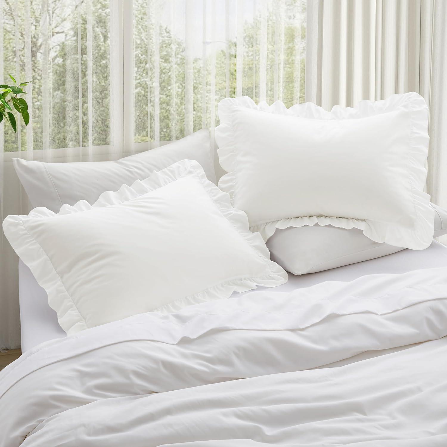 White Cotton Ruffled Standard/Queen Pillowcases Set of 2