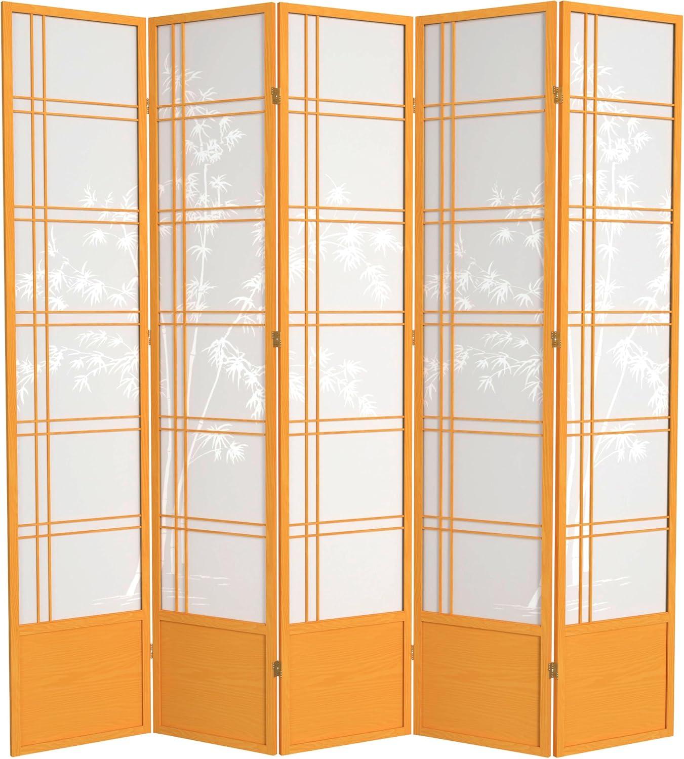 7 ft. Tall Bamboo Tree Shoji Screen - Honey (5 Panels): Oriental Furniture, Hardwood Frame, Metal Hardware