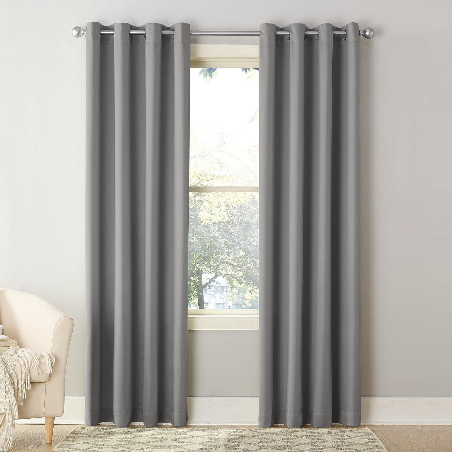 54"x63" Sun Zero Room Darkening Seymour Grommet Curtain Panel Gray: Modern Energy Efficient Living Room Decor