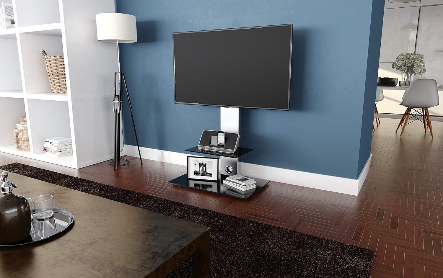 Lesina Modern Silver and Black TV Stand with Open Shelving